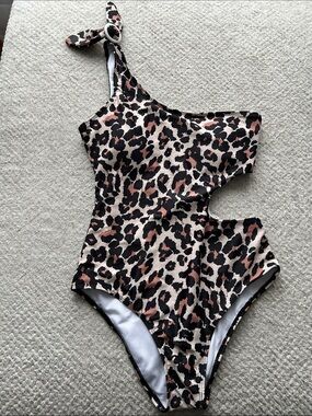 One-Shoulder Leopard Print Cutout Swimsuit - Pink & Black